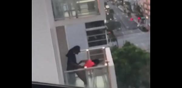  ebony couple sex on the balcony